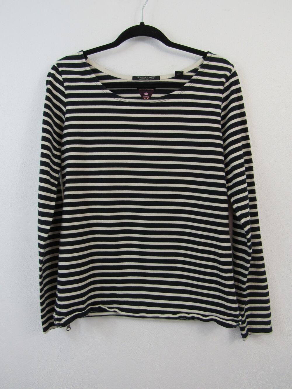 Maison Scotch Striped Long Sleeve Shirt Black White 100% Cotton Size 2-Medium